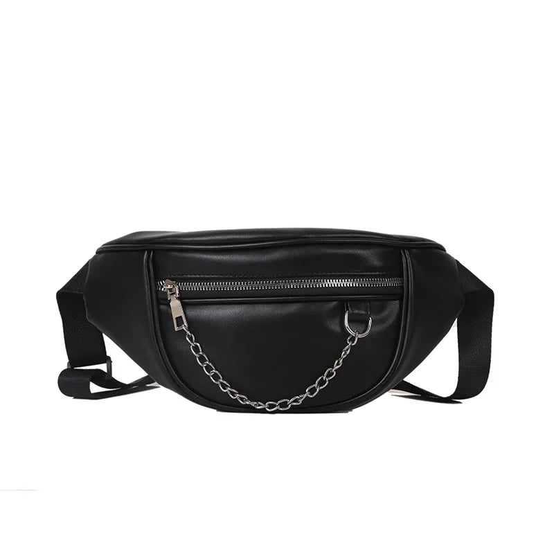 Stylish PU Leather Waist Bag Chain Fanny Pack Female Chest Bag