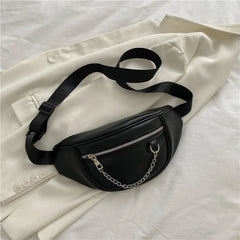 Stylish PU Leather Waist Bag Chain Fanny Pack Female Chest Bag