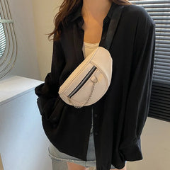 Stylish PU Leather Waist Bag Chain Fanny Pack Female Chest Bag