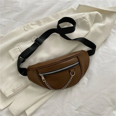 Stylish PU Leather Waist Bag Chain Fanny Pack Female Chest Bag