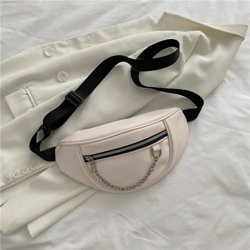Stylish PU Leather Waist Bag Chain Fanny Pack Female Chest Bag