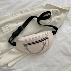 Stylish PU Leather Waist Bag Chain Fanny Pack Female Chest Bag
