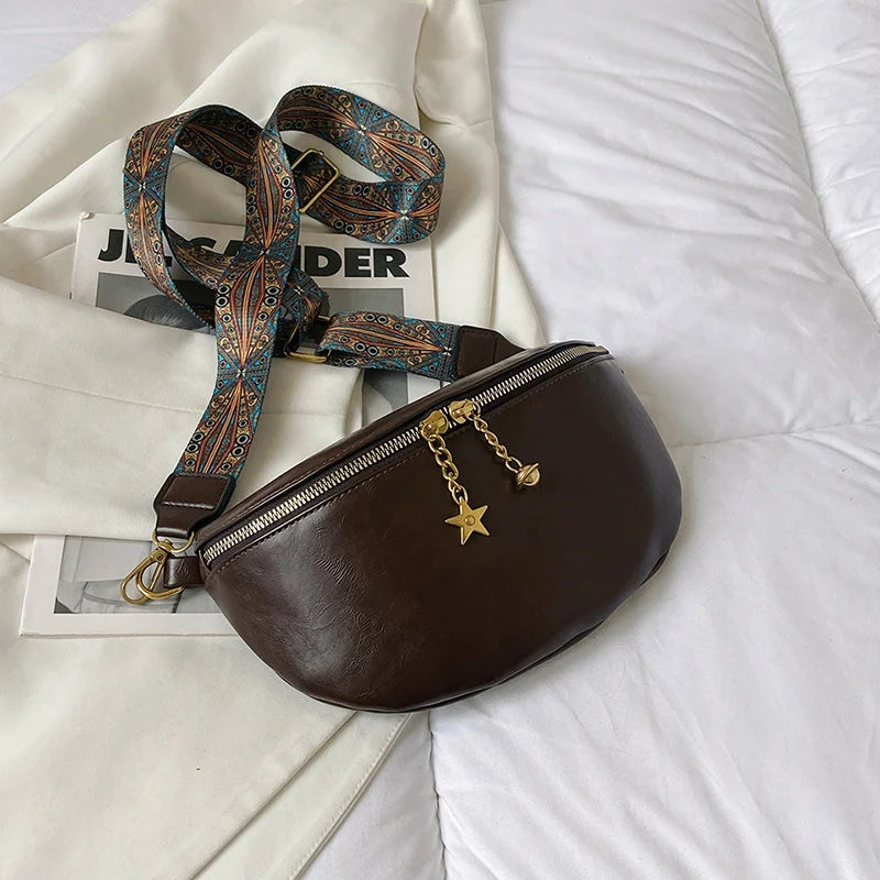Stylish PU Leather Waist Bag for Women Chain Zipper Fanny Pack