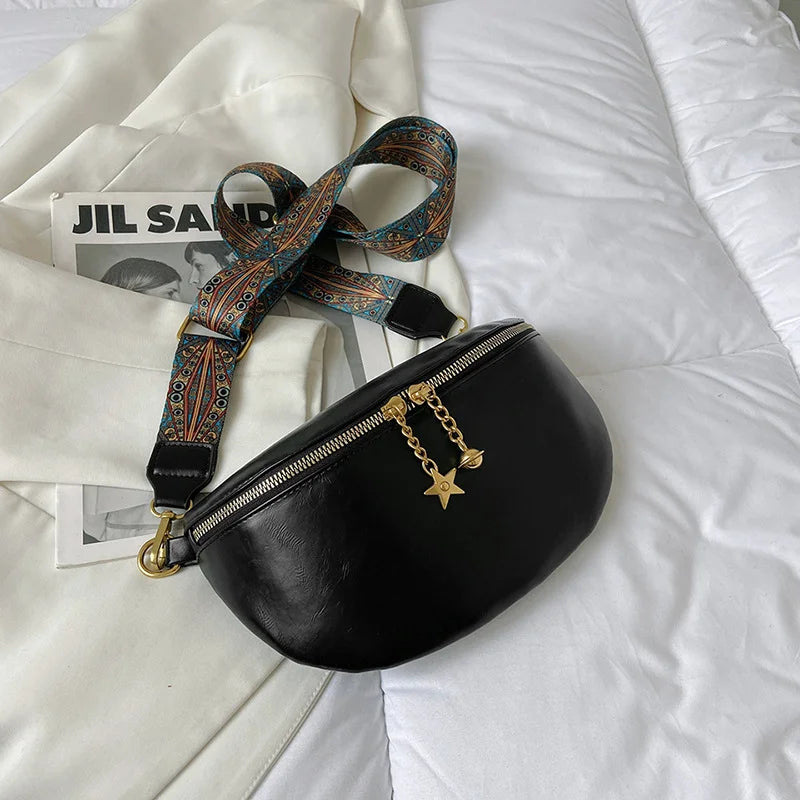 Stylish PU Leather Waist Bag for Women Chain Zipper Fanny Pack