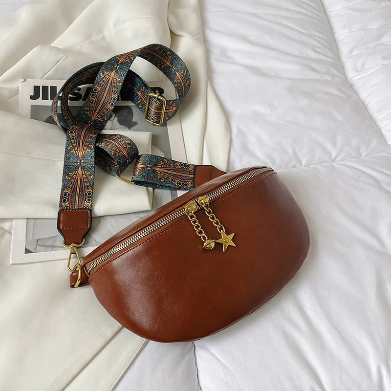Stylish PU Leather Waist Bag for Women Chain Zipper Fanny Pack