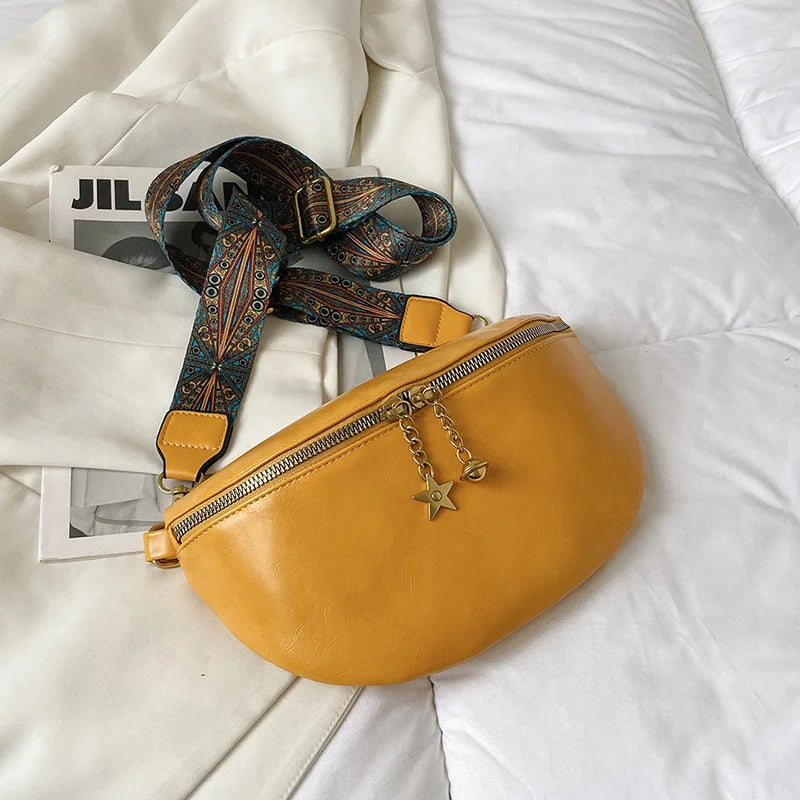 Stylish PU Leather Waist Bag for Women Chain Zipper Fanny Pack