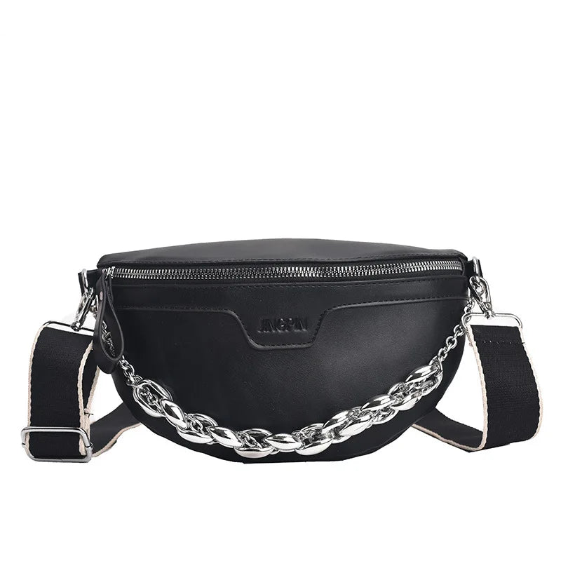 Solid Colour PU Leather Waist Bag For Women Stylish Fanny Pack