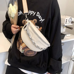 Solid Colour PU Leather Waist Bag For Women Stylish Fanny Pack