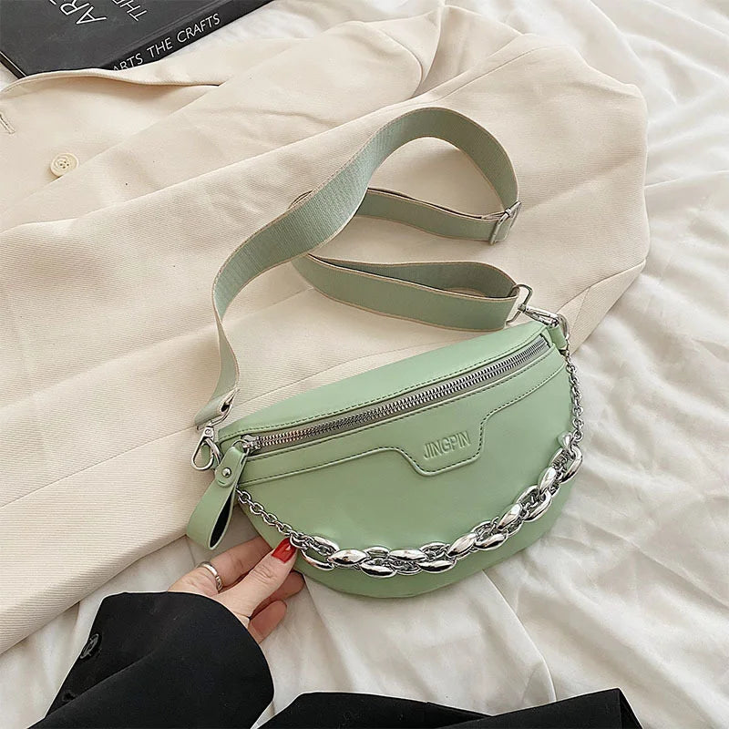 Solid Colour PU Leather Waist Bag For Women Stylish Fanny Pack