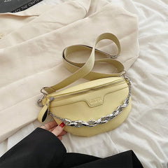 Solid Colour PU Leather Waist Bag For Women Stylish Fanny Pack