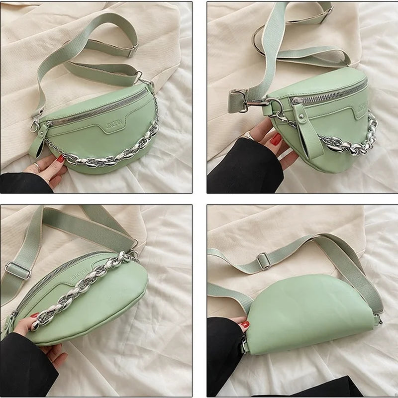 Solid Colour PU Leather Waist Bag For Women Stylish Fanny Pack