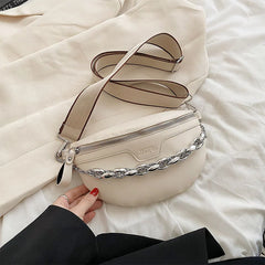 Solid Colour PU Leather Waist Bag For Women Stylish Fanny Pack