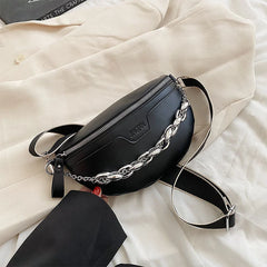 Solid Colour PU Leather Waist Bag For Women Stylish Fanny Pack
