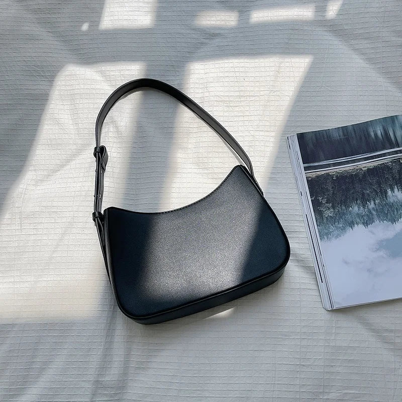 Solid Colour Shoulder Bags For Women PU Leather Hand Bag Ladies Purses And Handb