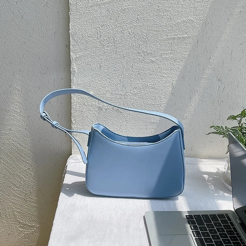 Solid Colour Shoulder Bags For Women PU Leather Hand Bag Ladies Purses And Handb