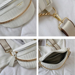 Striped PU Leather Chain Waist Bag for Women Fanny Pack Female