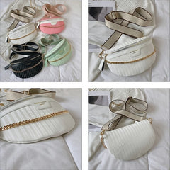 Striped PU Leather Chain Waist Bag for Women Fanny Pack Female