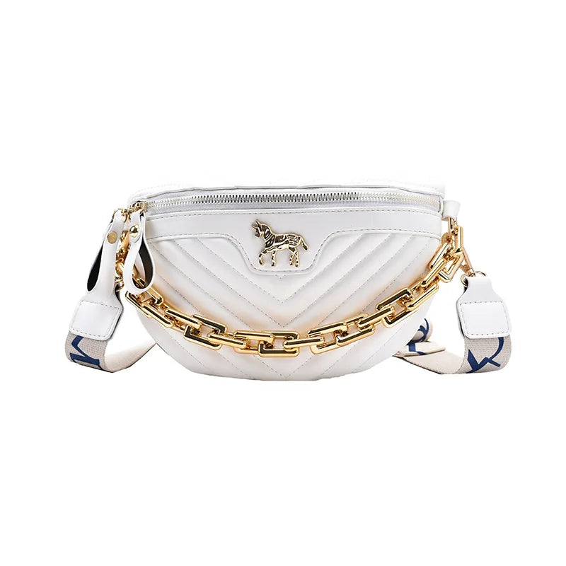 Tabby PU Leather Chain Waist Bags V Stripe Fanny Pack