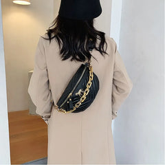 Tabby PU Leather Chain Waist Bags V Stripe Fanny Pack