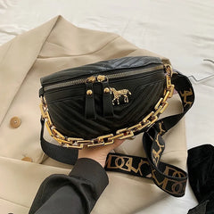 Tabby PU Leather Chain Waist Bags V Stripe Fanny Pack