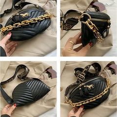 Tabby PU Leather Chain Waist Bags V Stripe Fanny Pack