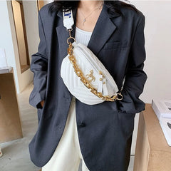 Tabby PU Leather Chain Waist Bags V Stripe Fanny Pack
