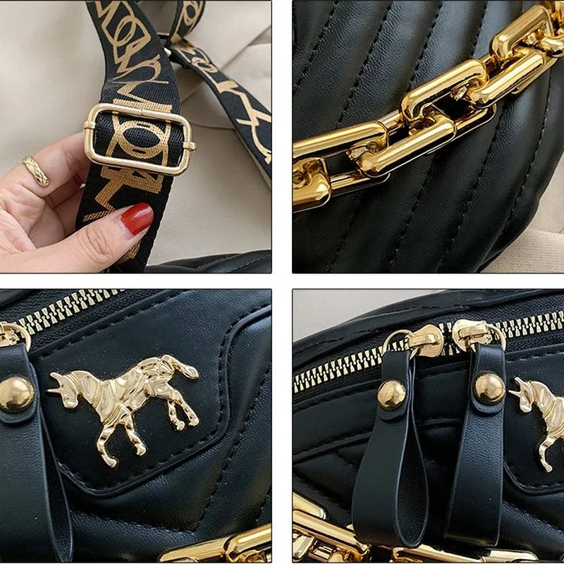 Tabby PU Leather Chain Waist Bags V Stripe Fanny Pack