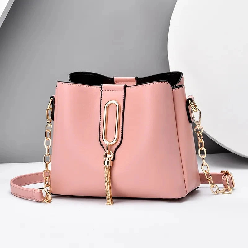 Tassel Pendant Shoulder Bag for Women PU Leather Bucket Crossbody Bag