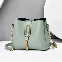 Tassel Pendant Shoulder Bag for Women PU Leather Bucket Crossbody Bag