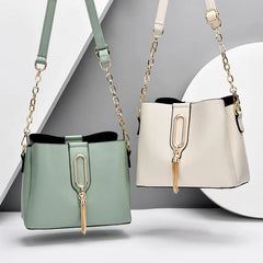 Tassel Pendant Shoulder Bag for Women PU Leather Bucket Crossbody Bag