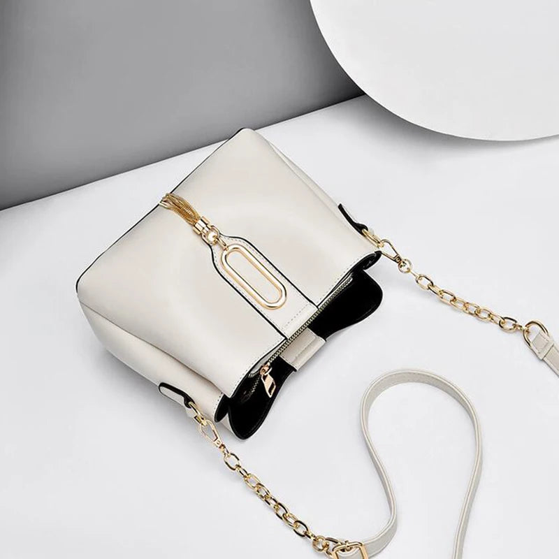Tassel Pendant Shoulder Bag for Women PU Leather Bucket Crossbody Bag