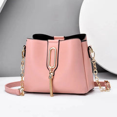 Tassel Pendant Shoulder Bag for Women PU Leather Bucket Crossbody Bag