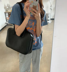 Women's Soft PU Leather Top-handle Bag Large Capacity Casual Tote Handbag