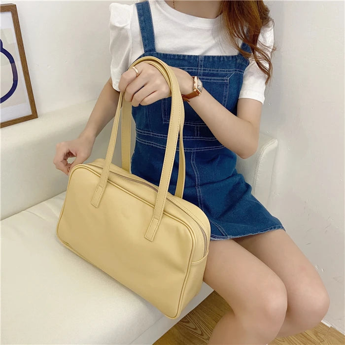 Women's Soft PU Leather Top-handle Bag Large Capacity Casual Tote Handbag