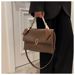 Vintage Silk Scarf Tote Bag PU Leather Women Handbag