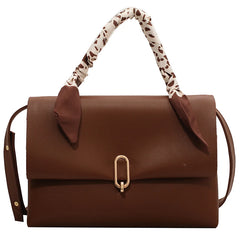 Vintage Silk Scarf Tote Bag PU Leather Women Handbag