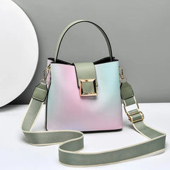 Texture Contrast Portable Bucket Bag Wide Shoulder Strap Single Shoulder Messeng