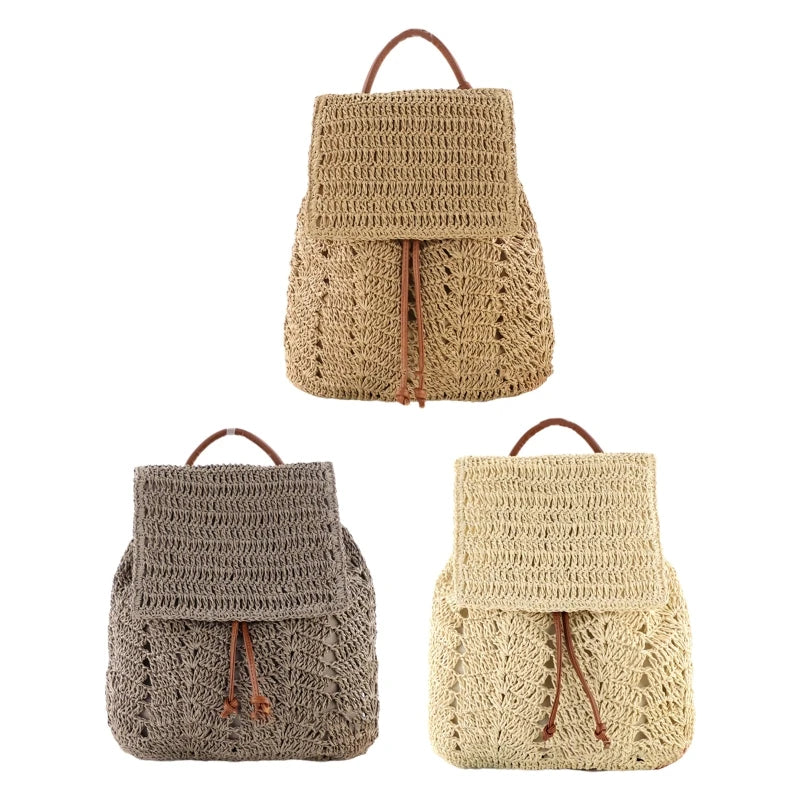 Summer Straw Bag Flap Top Handle Handbag Backpack