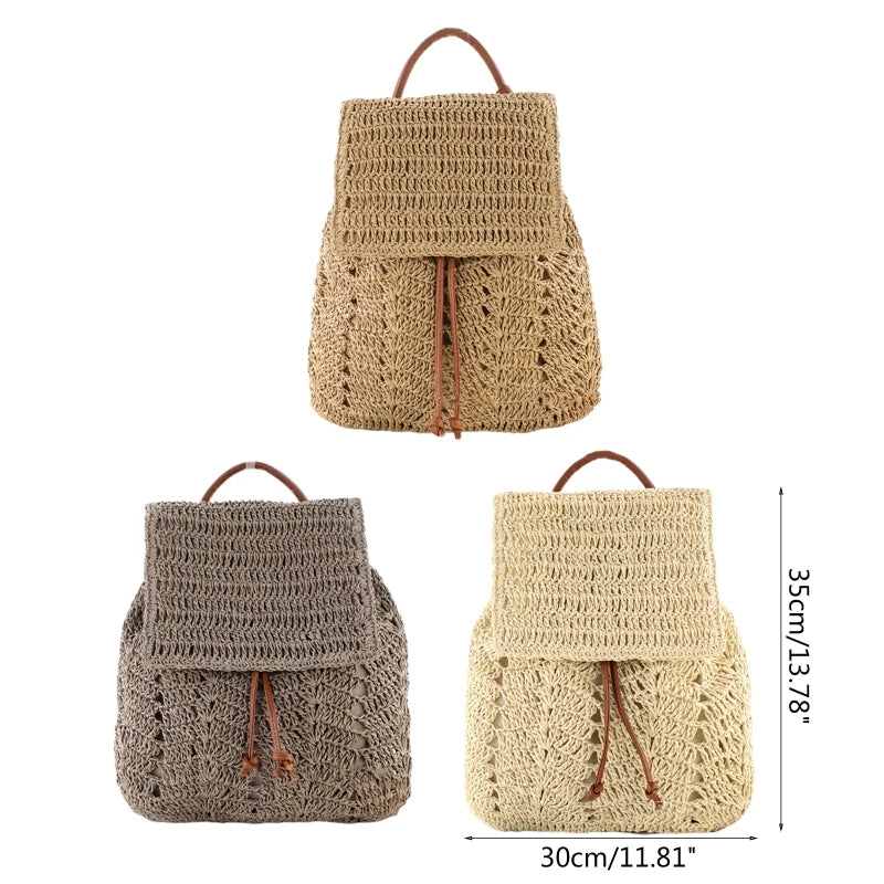 Summer Straw Bag Flap Top Handle Handbag Backpack