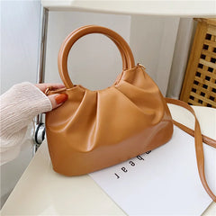 Women Casual Cloud Bag Fold Small Wooden Handle Handbag