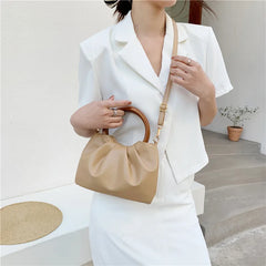 Women Casual Cloud Bag Fold Small Wooden Handle Handbag
