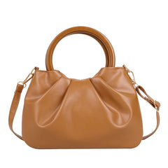 Women Casual Cloud Bag Fold Small Wooden Handle Handbag