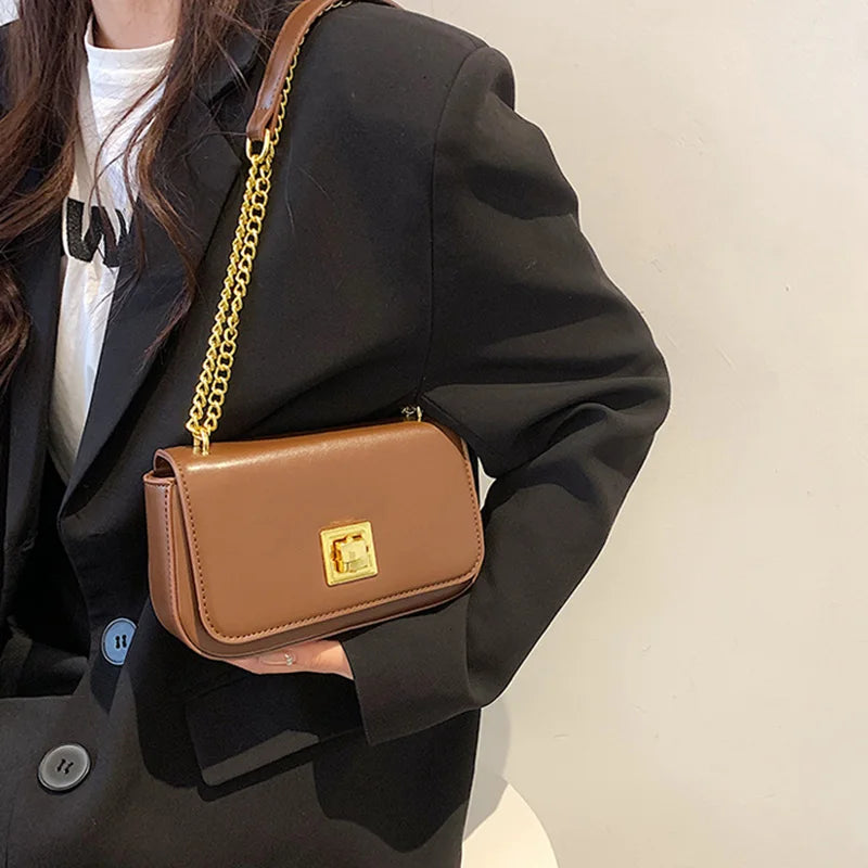 Women Green PU Leather Crossbody Bag Chain Shoulder Bag Ladies Brown Phone Sling