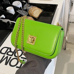 Women Green PU Leather Crossbody Bag Chain Shoulder Bag Ladies Brown Phone Sling