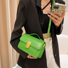 PU Leather Crossbody Bag Purple Short Handle Handbag Green Shoulder Tote