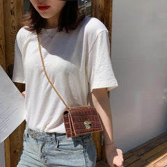 Women Mini Shoulder Bag PU Leather Chain Crossbody Light Wild Daily Messenger