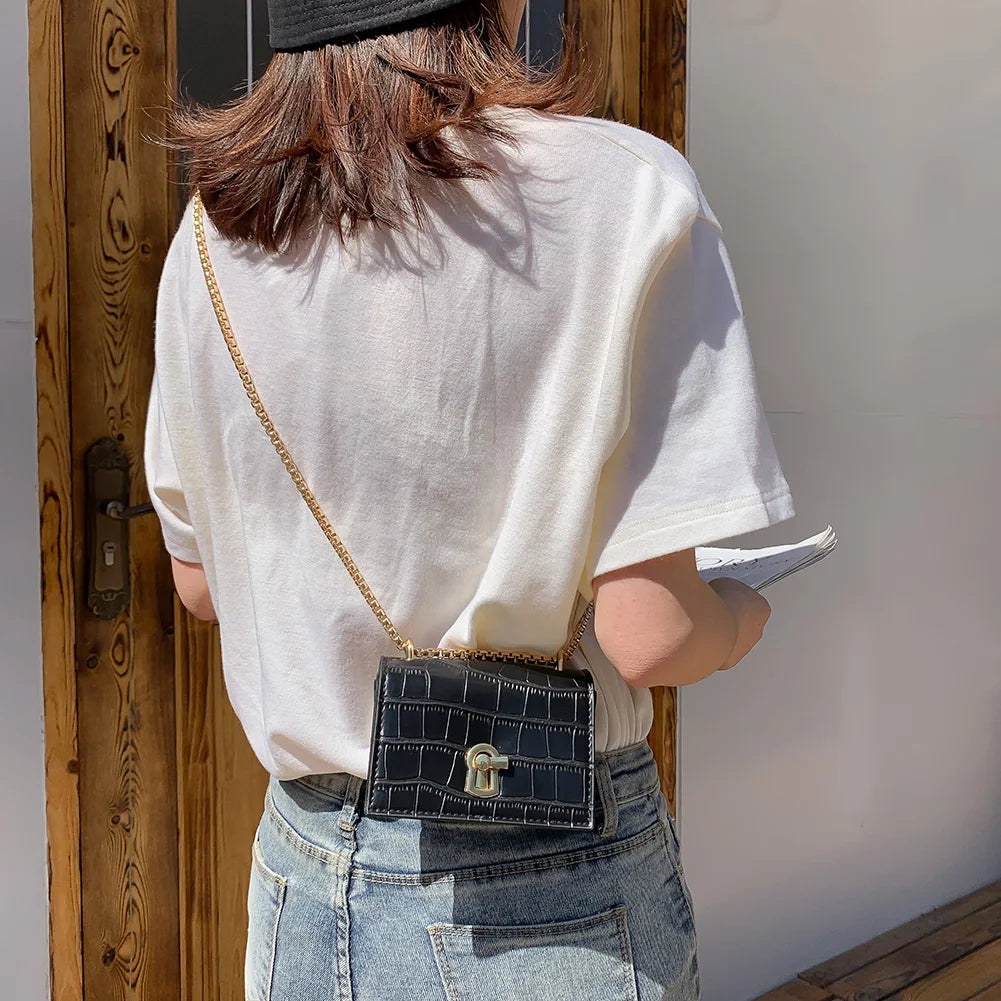 Women Mini Shoulder Bag PU Leather Chain Crossbody Light Wild Daily Messenger