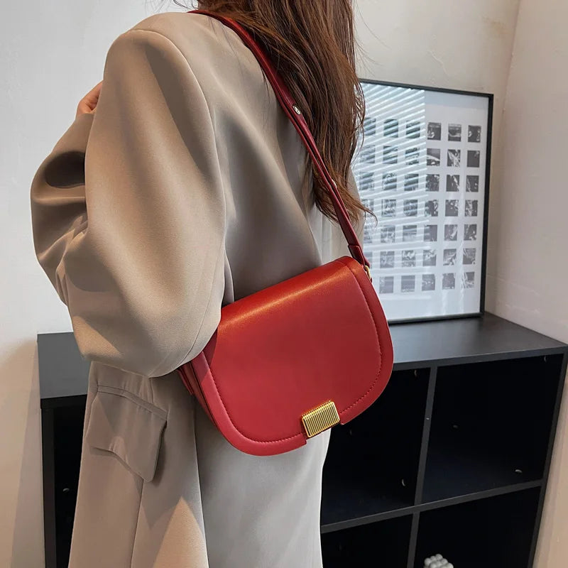 Women Red Brown Crossbody Bags Female Pu Leather Saddle Bags Armpit Bags