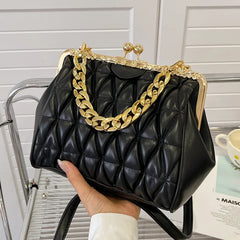 Beige Shoulder Bag Thick Chain Sling Fold Clutch
