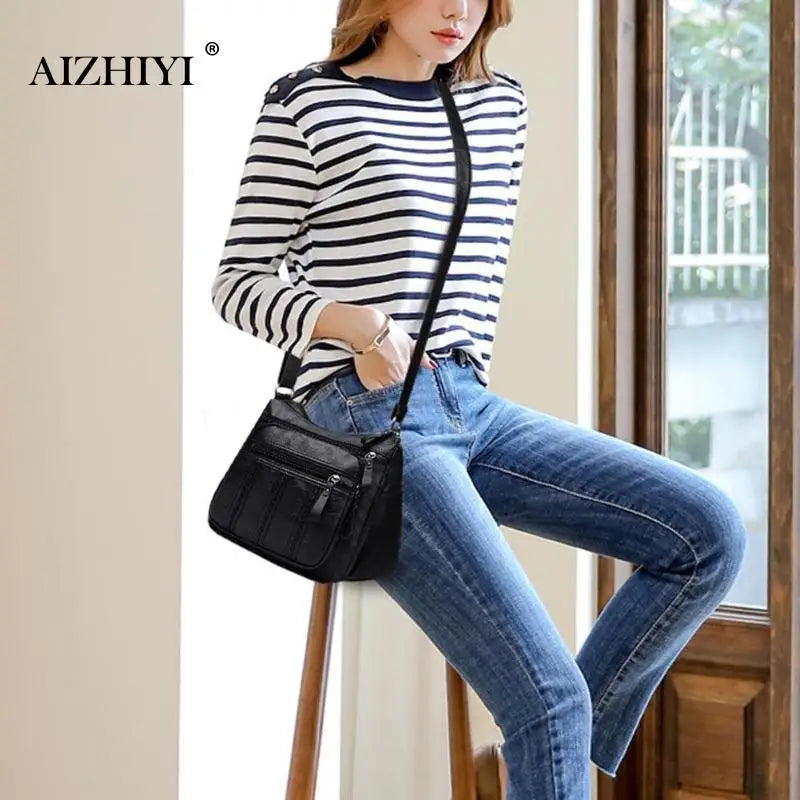 Women Soft PU Leather Crossbody Bag Large Capacity Tote Shoulder Bag